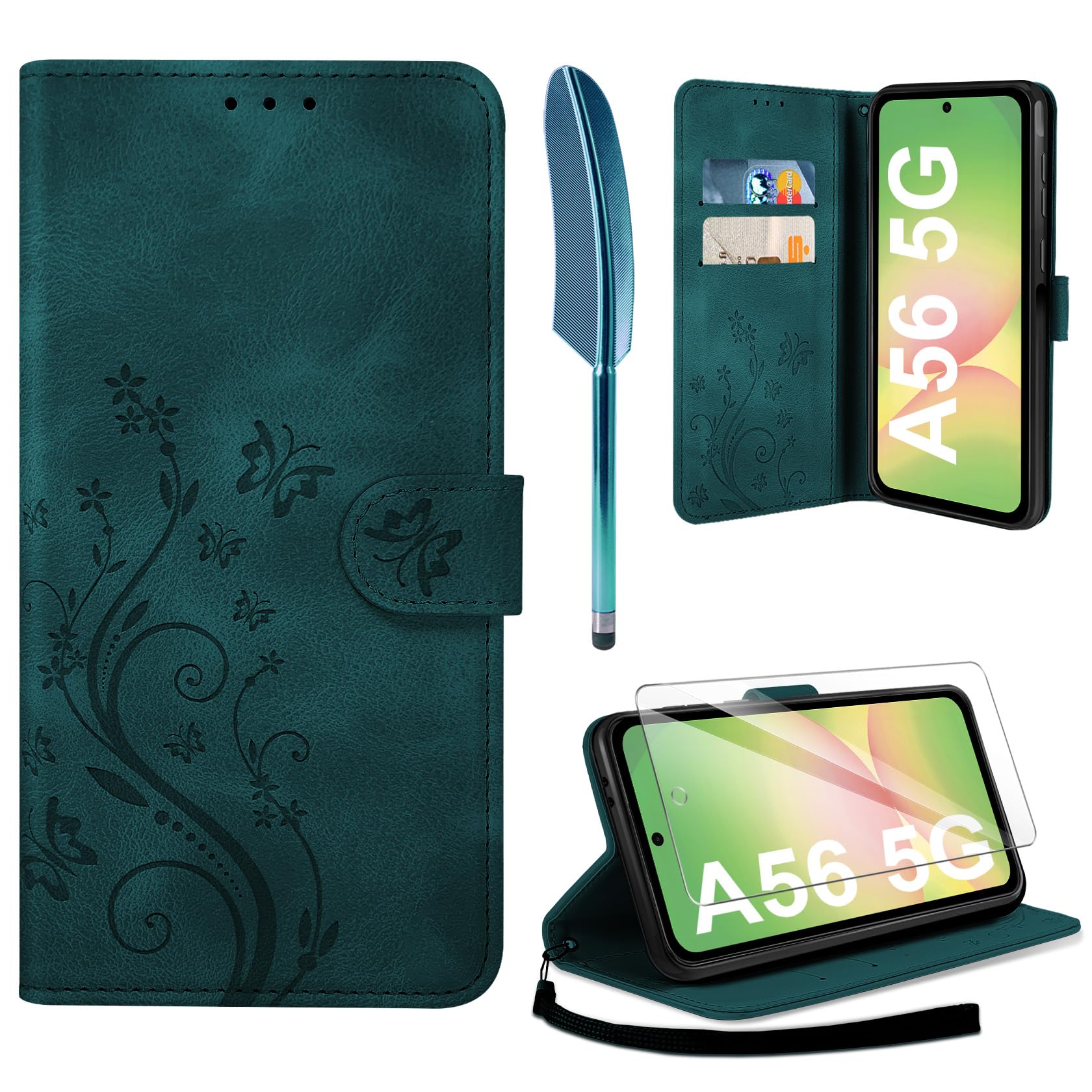 AROYI Lederhülle Kompatibel mit Samsung Galaxy A37 5G Hülle und Schutzfolie, Flip Wallet Handyhülle PU Leder Case Kartensteckplätzen Schutzhülle Kompatibel mit Samsung Galaxy A37 5G Dunkel Blau