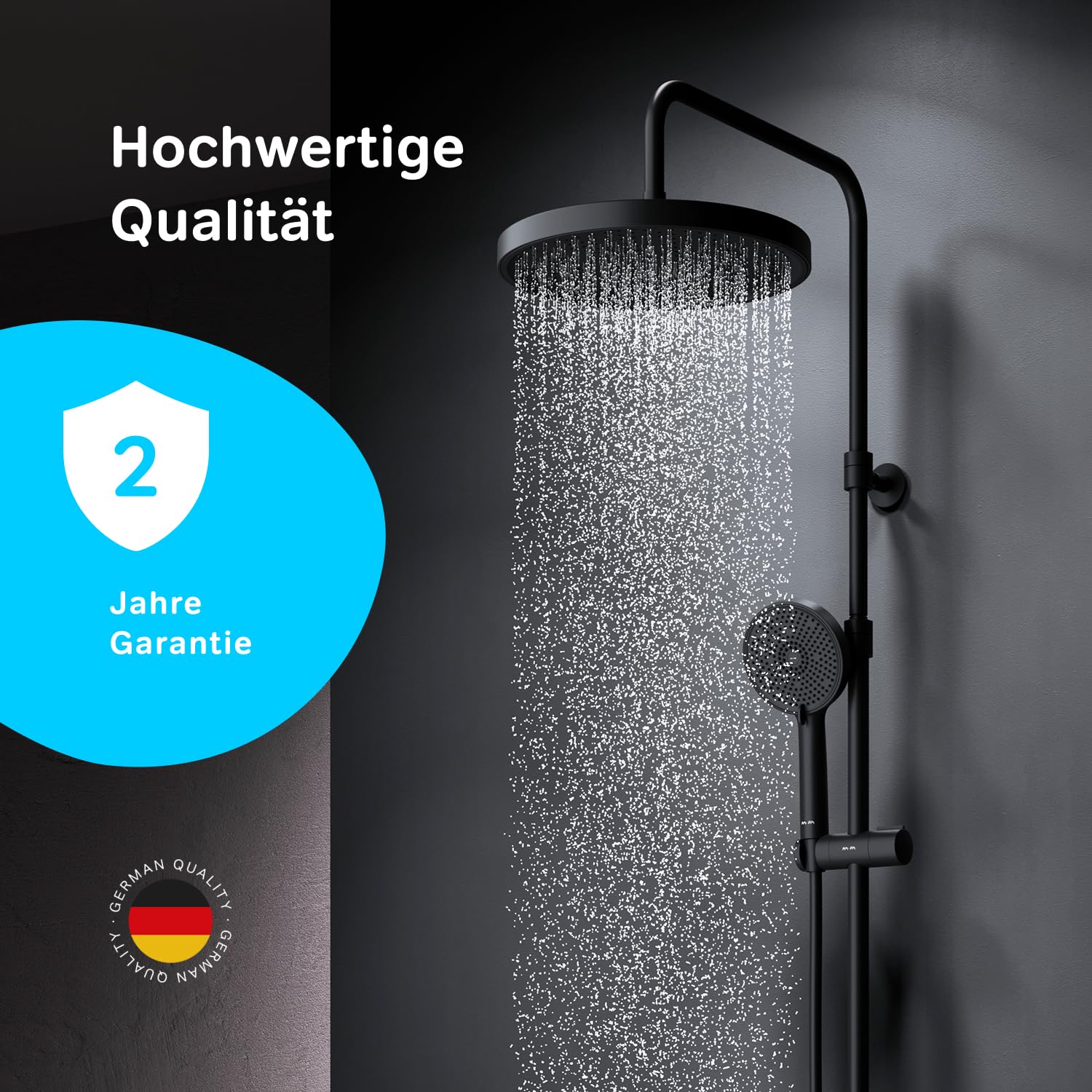 AM.PM Play – Duschsystem mit Thermostat | Duscharmatur Komplettset mit Regendusche & Handbrause | Höhenverstellbare Brausestange 5 Strahlarten | Air In & Duschkopf Antikalk | Rub&Clean | Schwarz Matt