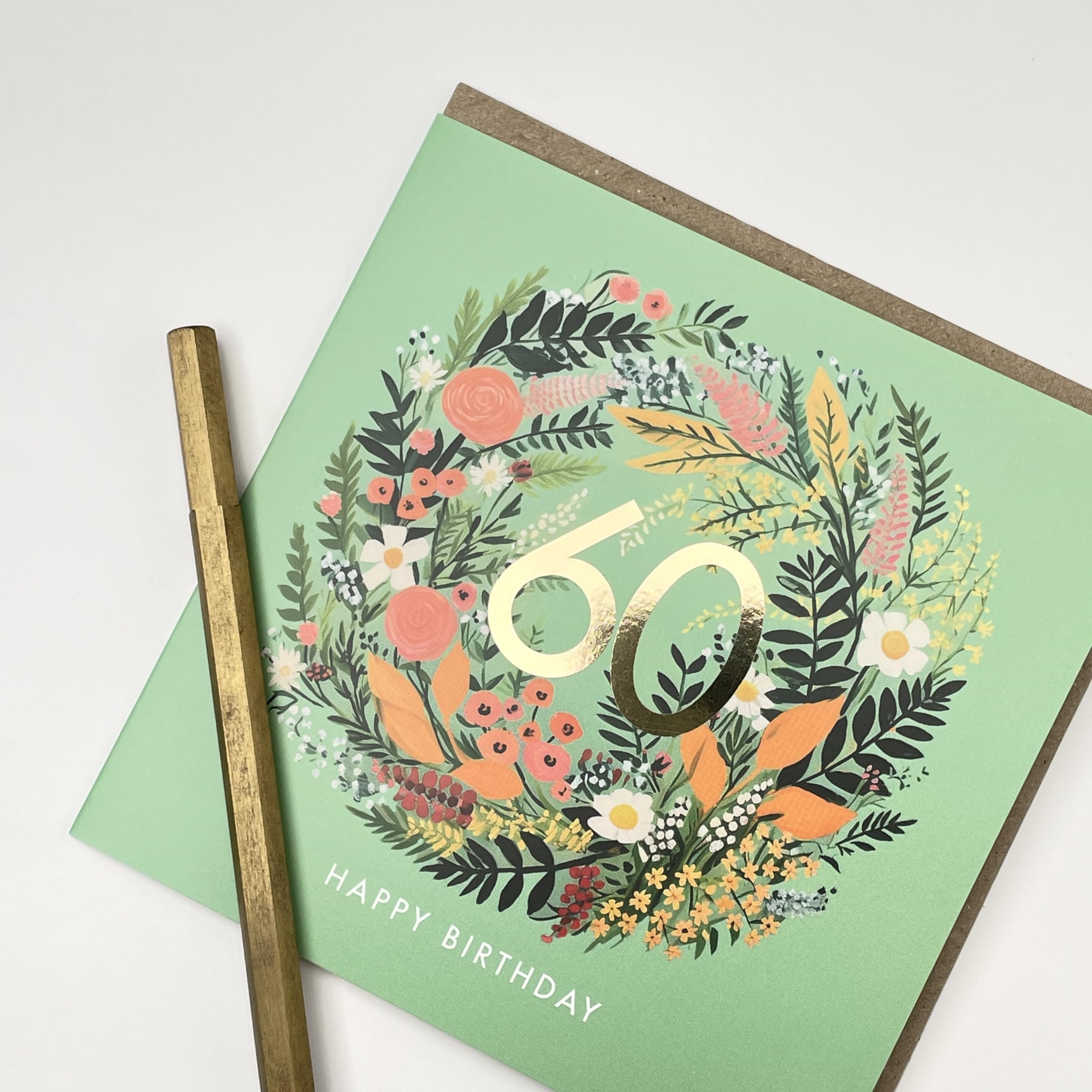 Old English Co. Carte D'anniversaire 30 Ans Pour Femme – Couronne D'art Floral Vert Avec Feuille D'or – Carte Spéciale De Trentième Anniversaire Pour