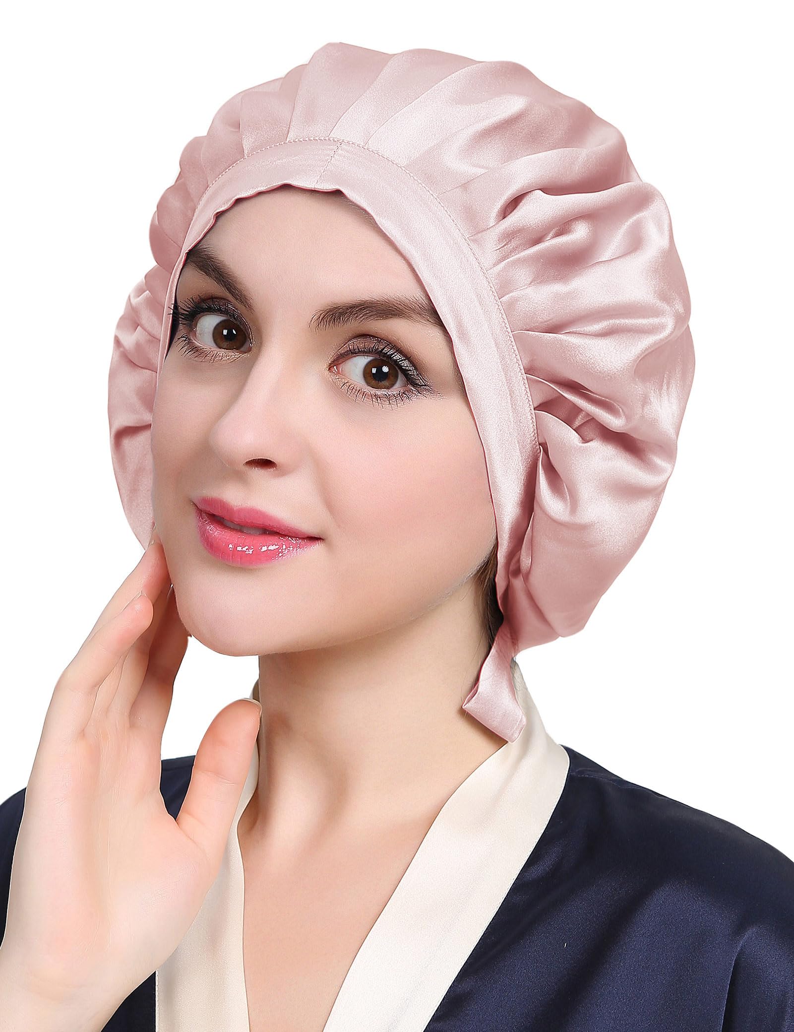 LilySilk 100% Mulberry Silk Bonnet, 19 Momme Silk Night Sleep Cap Adjustable Hair Wrap for Sleeping