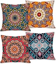 kit 4 Capas de Almofadas Decorativas para Sofá Tamanho 45cm x 45cm Modelo Mandalas Coloridas