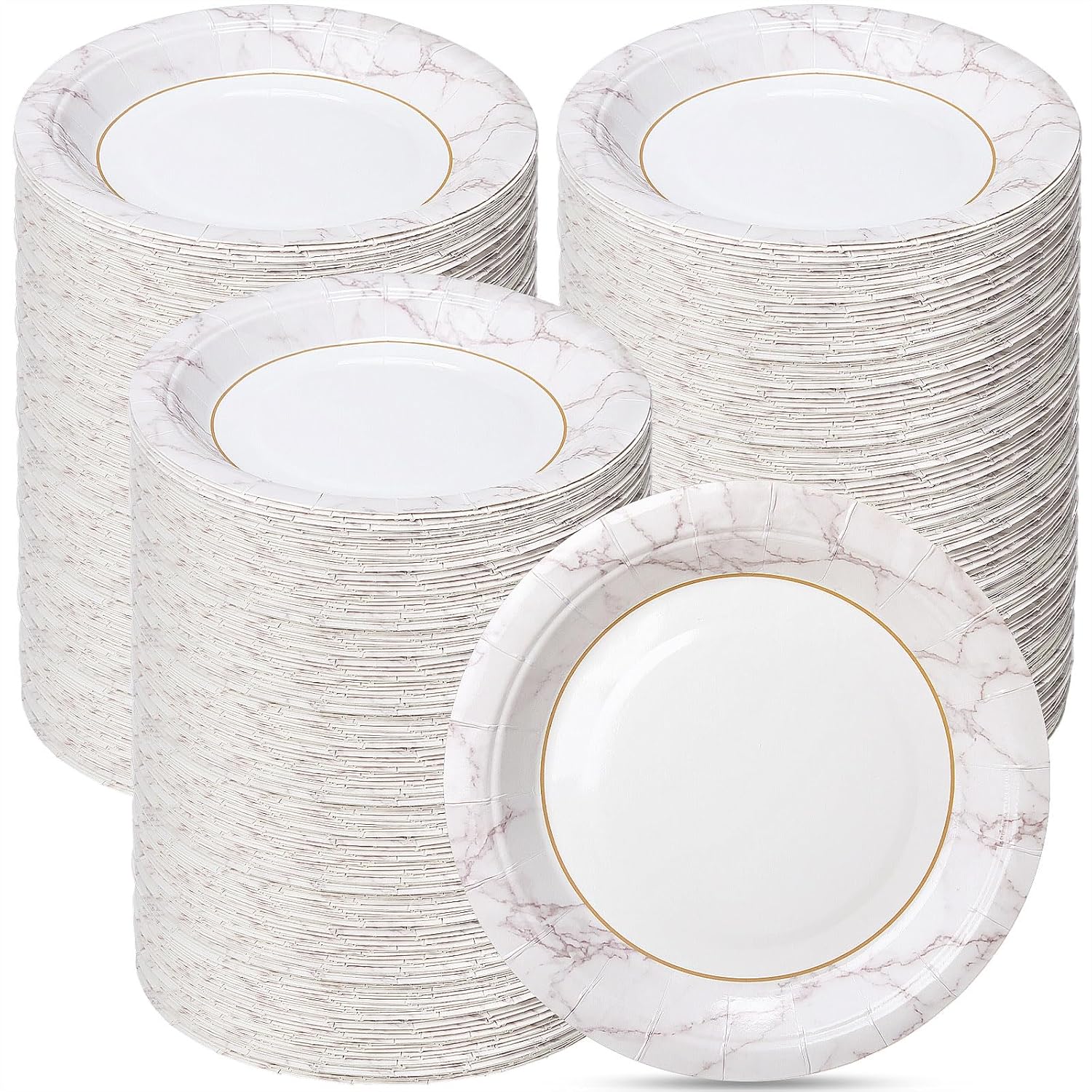 400 Pack 7 Inch Disposable Paper Plates for Everyday Use Soak Proof Heavy Duty Small Paper Plates for Dinner Picnic, Cut Proof Plate for Holiday Party Family Gatherings(Blue and White)