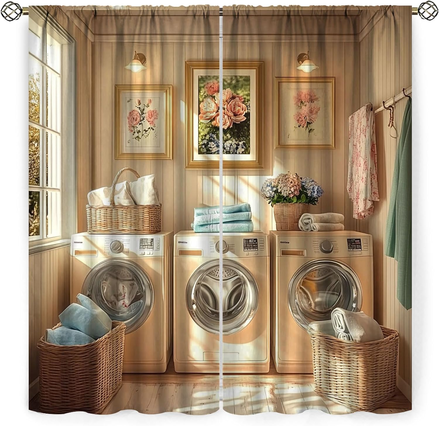 Laundry Room Kids Bedroom Theme Decor Rod Pocket Curtain,Modern Home dedor Dry Wash Fold Repeat Farmhouse Blackout Curtain Thermal Insulated for Living Nursery Room,72 x 63 Inch