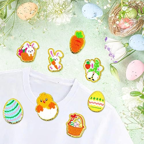 Miniatura 7 de 24 parches de felpilla de Pascua, parches termo-adhesivos para coser en ropa, sombrero, camisa, bolsos, jeans, decoraciones de bricolaje