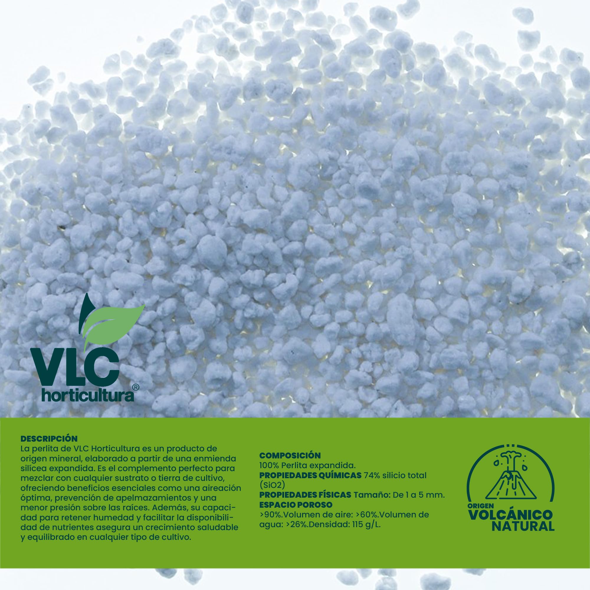 Perlita Expandida Volcánica 100% Natural - Aditivo para Sustratos y Suelos de Cultivo - Mejora la Retención de Agua y Aireación - Envase de 100 litros