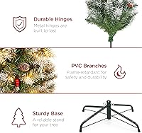 Vista 6 de Best Choice Products Árbol de Navidad preiluminado, predecorado artificial de pino esmerilado de 7.5 pies, decoración navideña con puntas