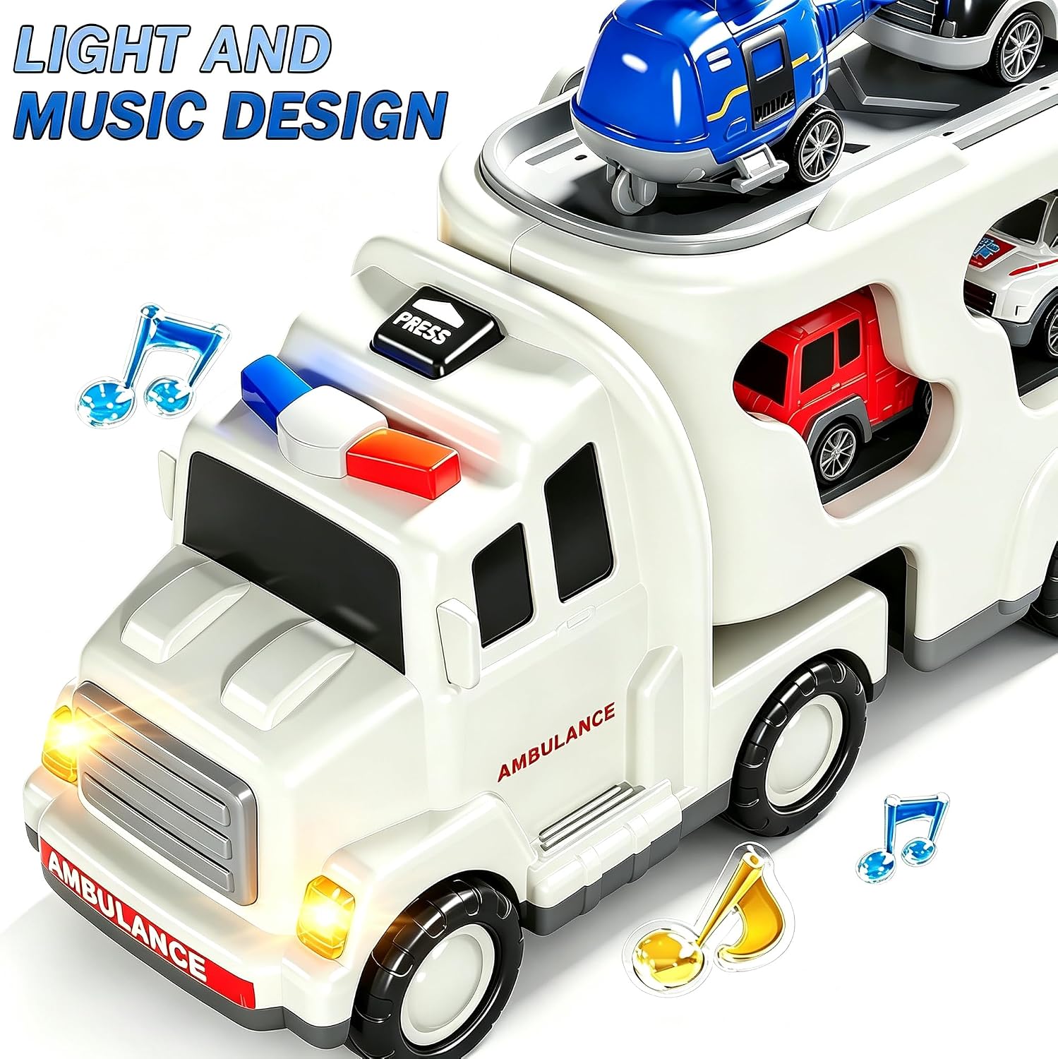 TEMI 5 Pack Ambulance Vehicle Truck for 3 4 5 6 Year Old, Boy Toys image 4