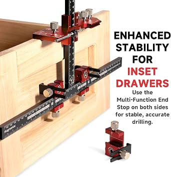Cabinet Hardware Jig, Cabinet Drawer Pull Jig Drawer Handle Jig Cabinet Pull Template Tool, Adjustable Drill Guide Template Tool for Installation of Door Drawer Front Knobs Handle & Pull (Red-Black)