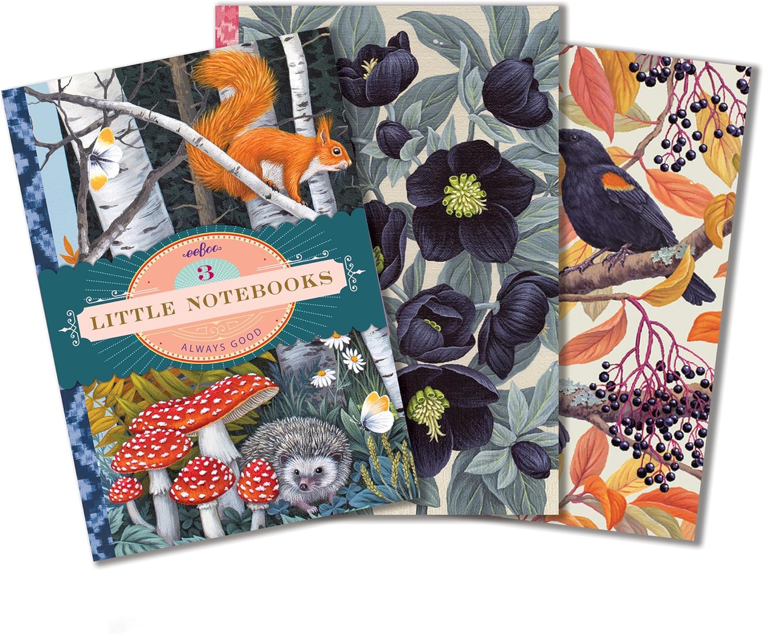 eeBoo Piece & Love: Vasilia Little Notebooks - Set of 3, 5.75 x 4", 64 Pages Each, Nature Themed Pocket Journals, Notes-Sketch-Draw, Lines & Grid Dot