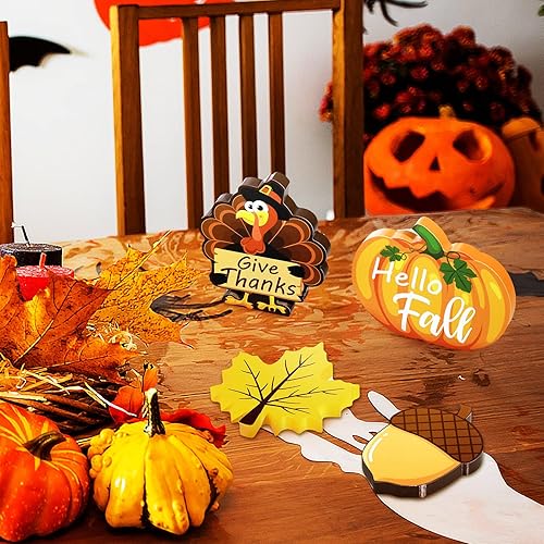 Miniatura 5 de Bucherry 4 piezas de decoración de bandejas escalonadas con texto en inglés "Hello Fall" para decoración de bandeja escalonada de Acción de Gracias,