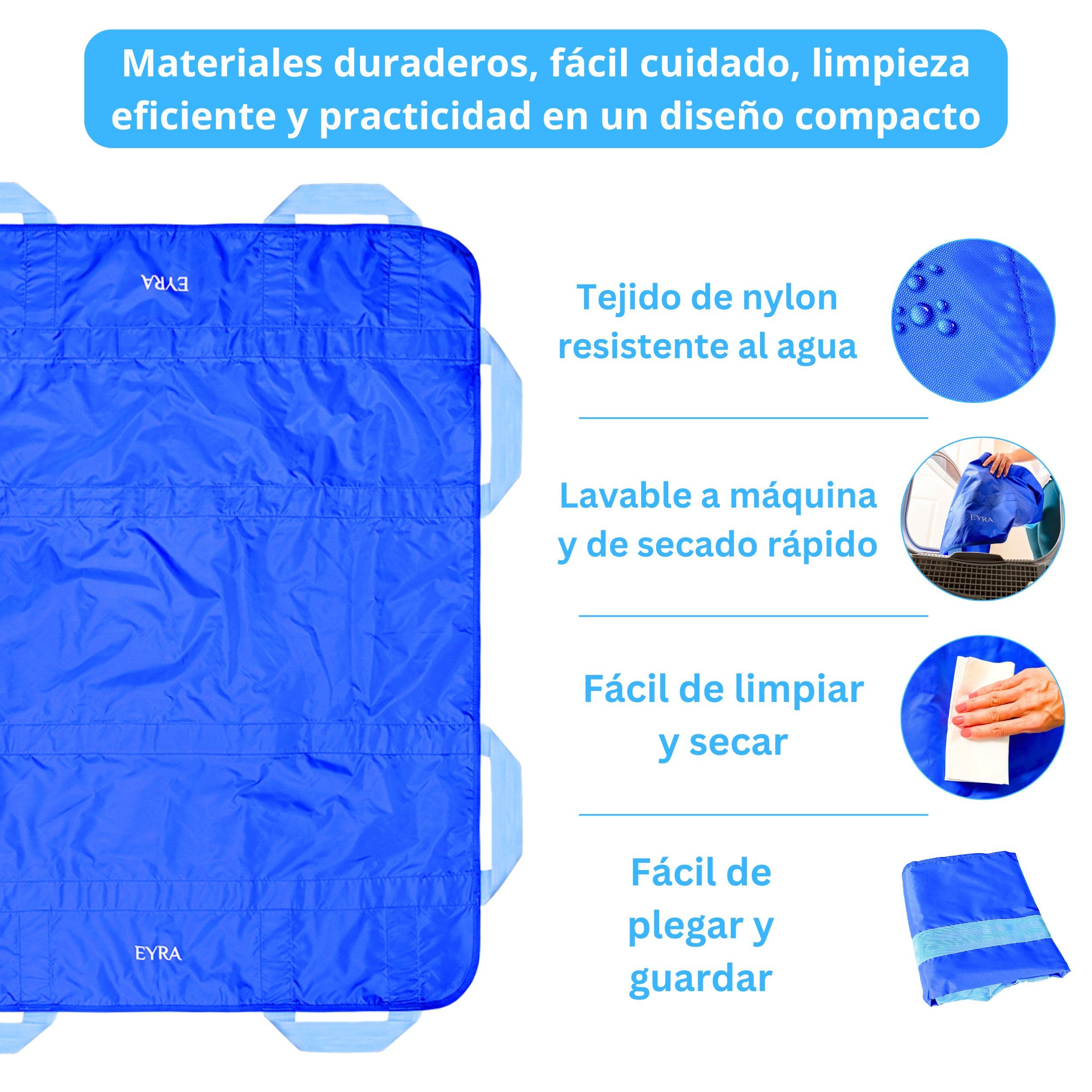 EYRA Sábana Deslizante 122×102 cm con 8 Asas Reforzadas – Sábana de Transferencia y Ayuda al Posicionamiento para Personas Mayores, Pacientes Encamados y Movilidad Reducida – Lavable, hasta 180 kg