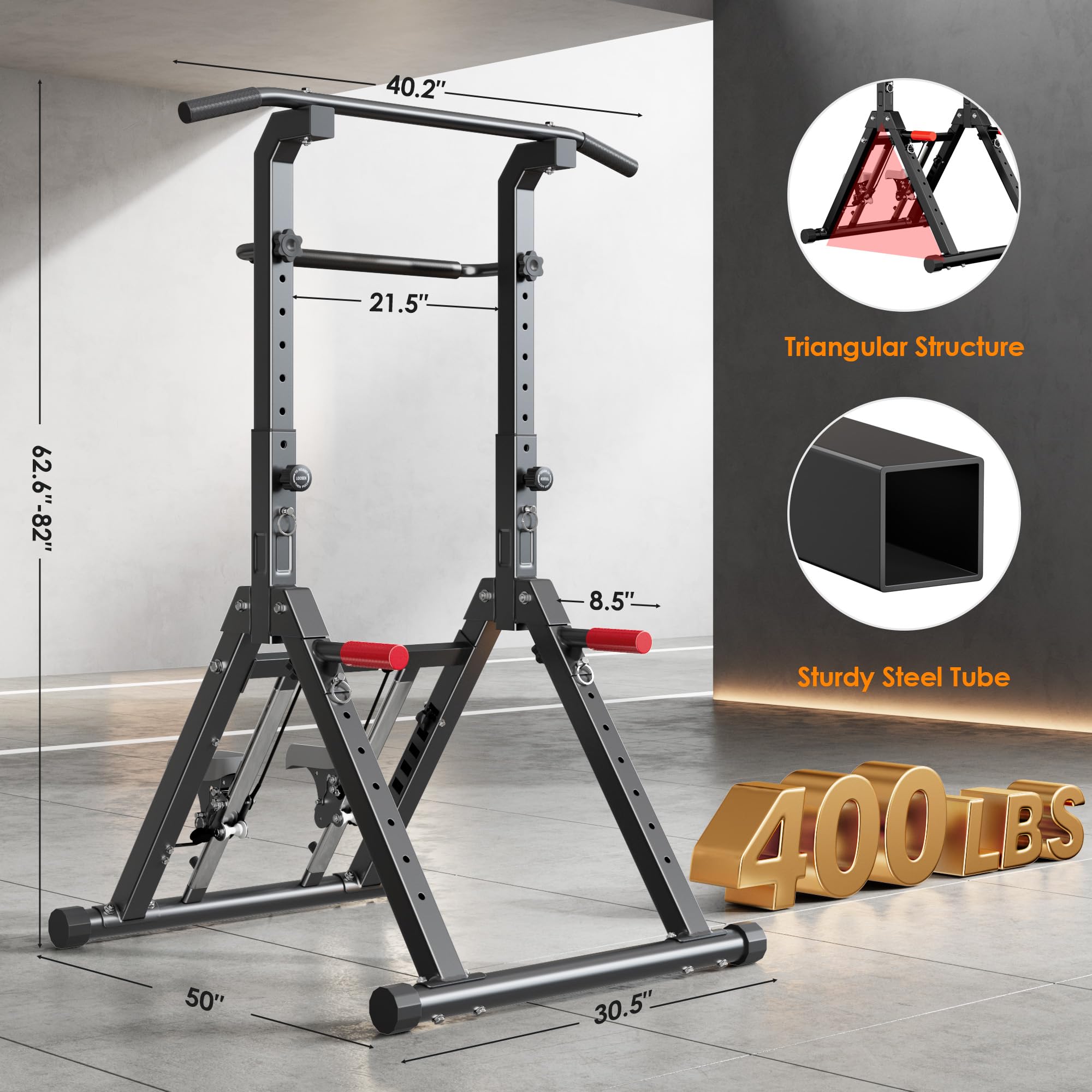 SogesPower Torre da Allenamento Multifunzione con Stepper Verticale - Stazione per Trazioni e Dips Regolabile in Altezza, Attrezzo Pieghevole per Palestra Domestica