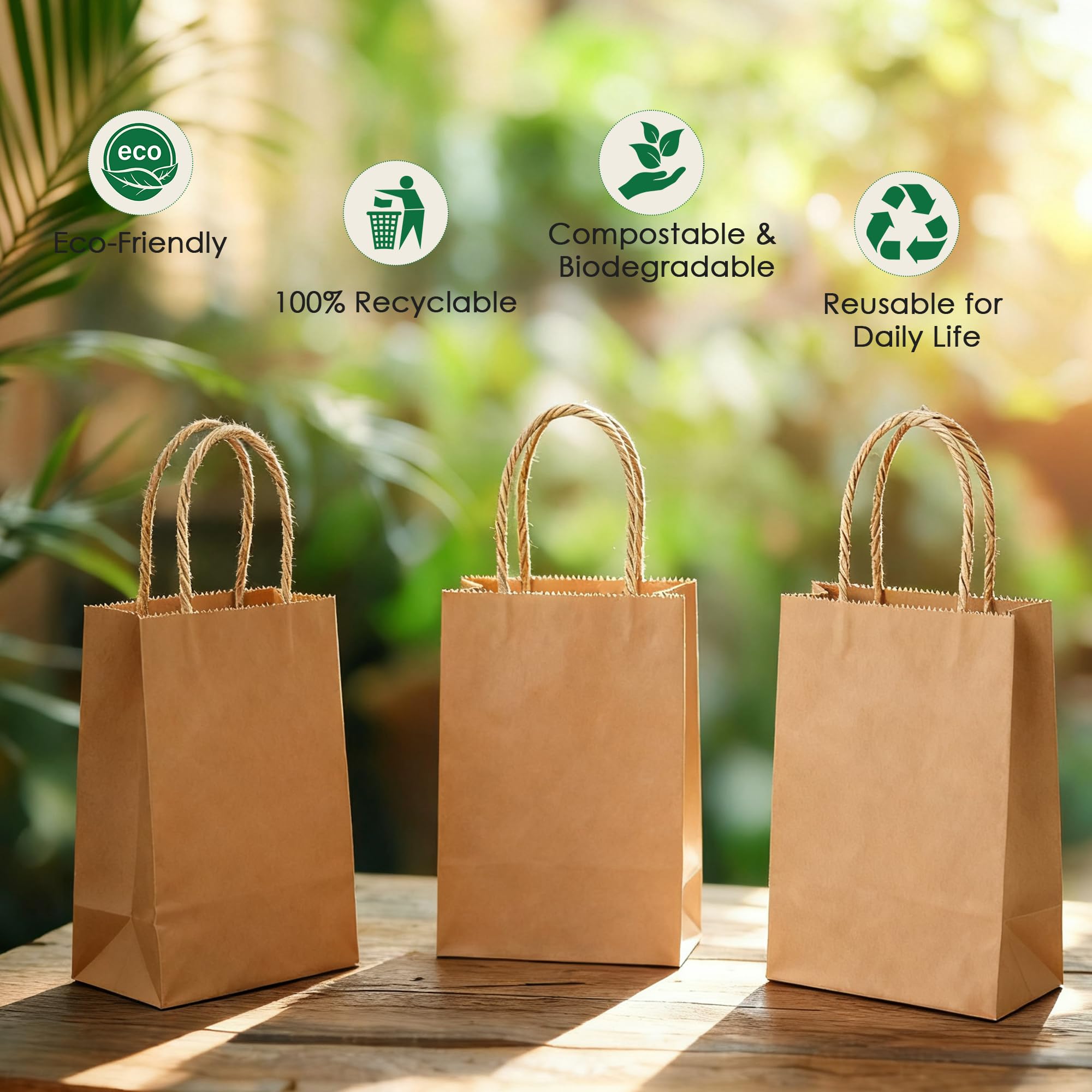 GIFTFEEL Lot De 30 Sacs Cadeaux Kraft Marron Avec Poignées - 22x27x11 Cm - DIY Et Cartes Incluses