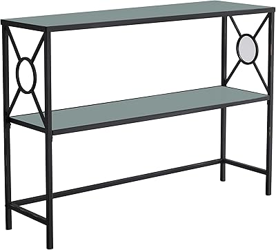 Kings Brand Loyd Texture Black Metal Entryway Console Sofa Table with Glass Shelf