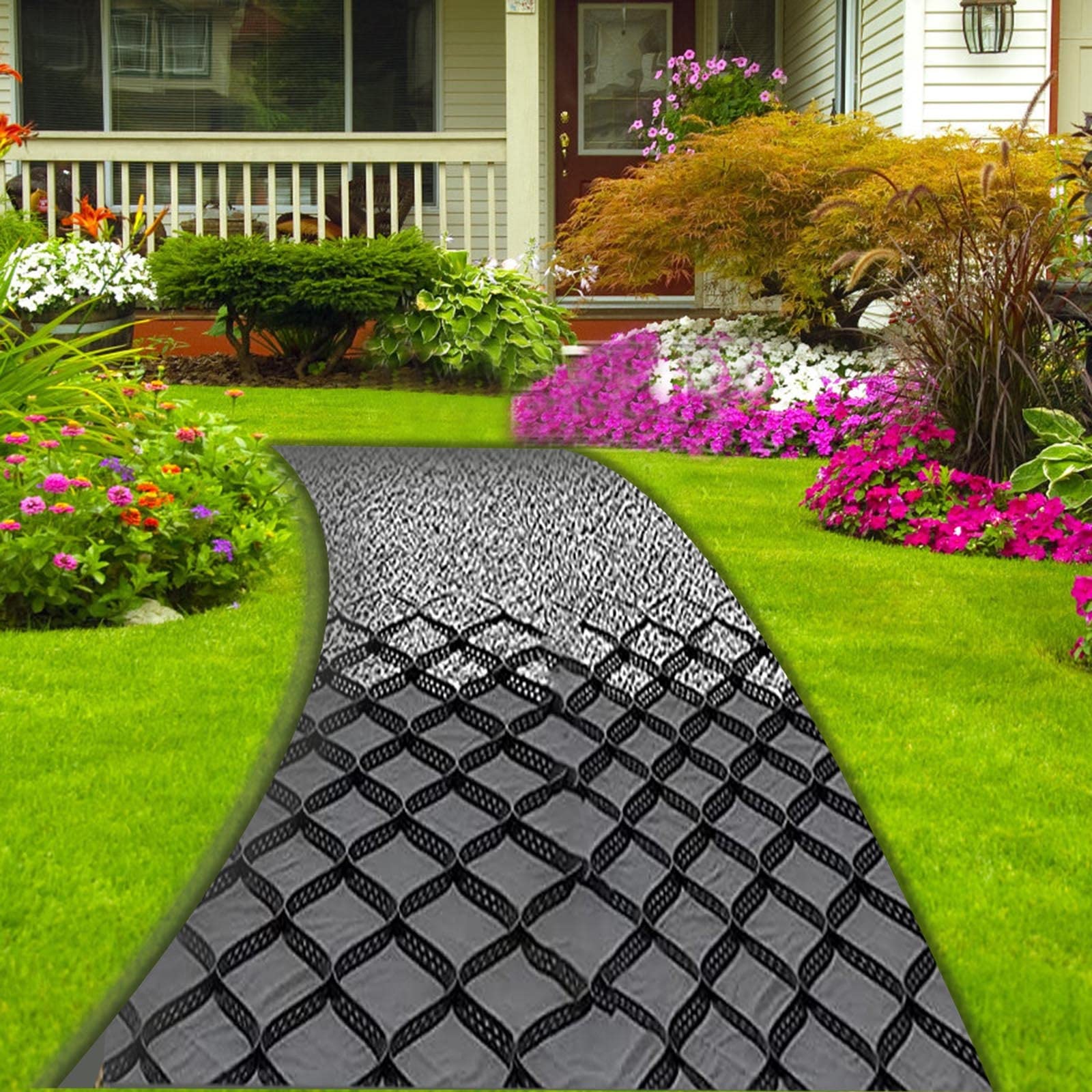 QYMYOZ HeavyDuty Gravel Driveway Stabilization GridGeo Grid for Pathways & Driveways Supports 1800 lbs Durable Multiple Sizes (5x5m / 16.4x16.4ft)