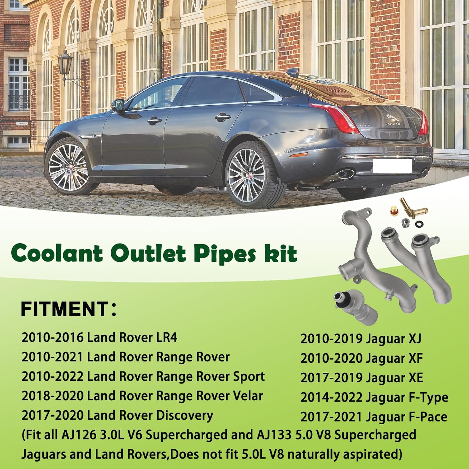 Upgraded Aluminum Coolant Outlet Pipes Kit Compatible with Jaguar,Land Rover Range Rover Sport LR4 3.0L V6/5.0L V8 Replaces LR092992 LR028136 LR049990