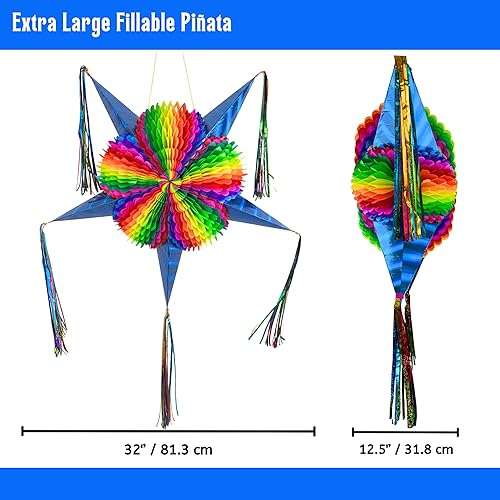 Miniatura 64 de Piñata de estrella mexicana con conos rojos y cuerda de 25 pies, piñata extragrande para adultos o niños, piñata para cumpleaños, decoraciones