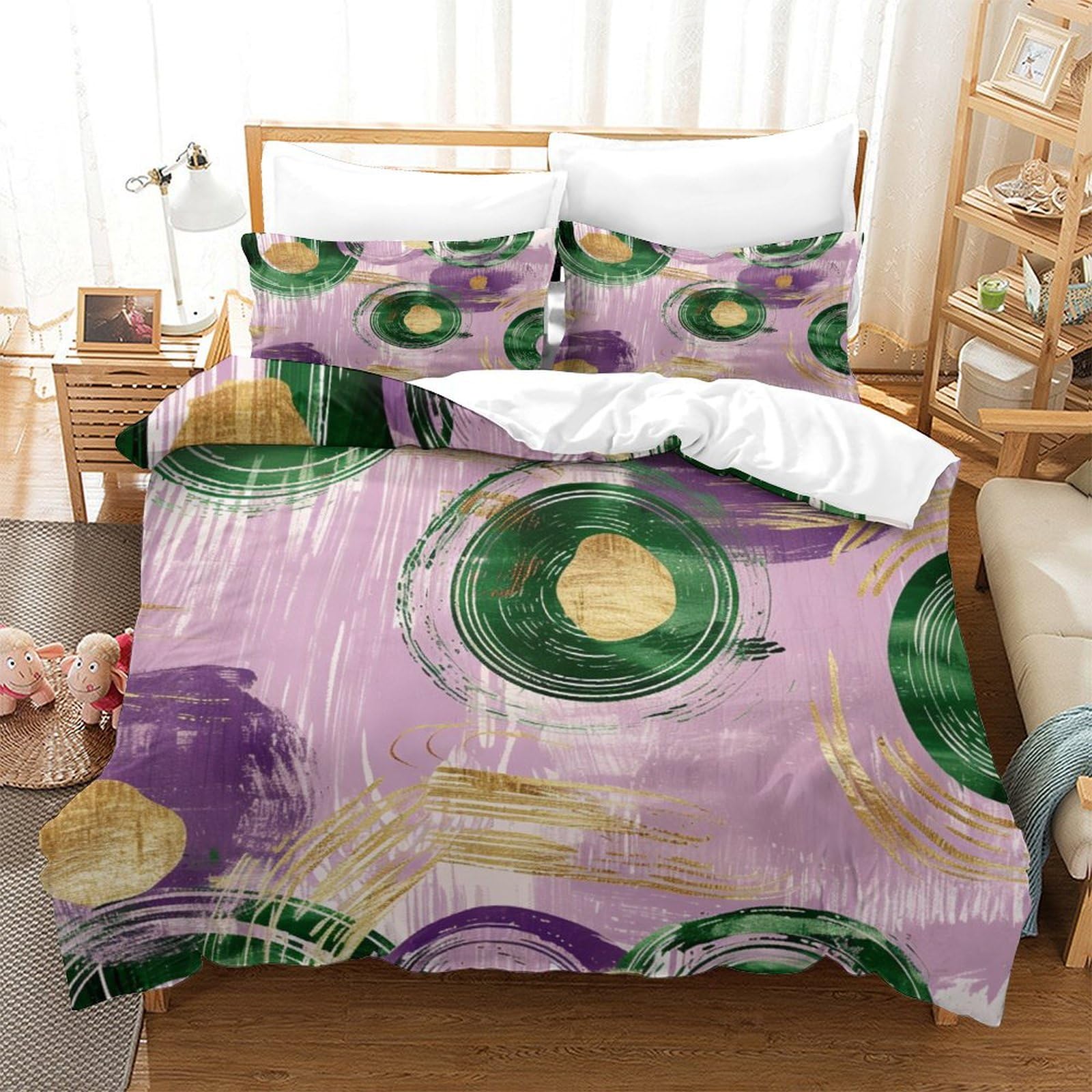 P1S9U7W5Y 3D Printed Abstract Circle Pattern Duvet Cover Set 3pcs Microfiber Purple Geometric Bedding Set Super king（260x220cm）