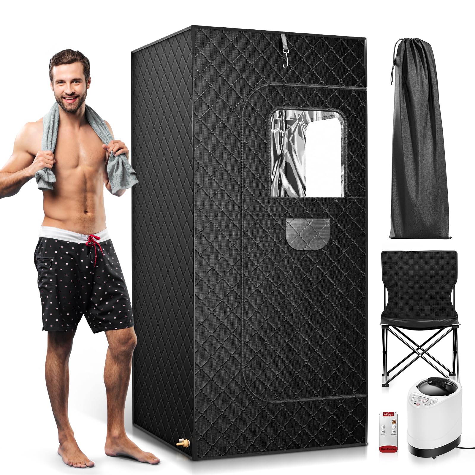 Dampfsauna Tragbare 180 * 80 * 80CM, 9 Temperatureinstellungen und Volldampf-Standdampfsaunaraum, Ausgestattet mit 3L 1000W Dampfmaschine, Wasserdichter Stoff-Dampfsauna für Entgiftung, Entspannung