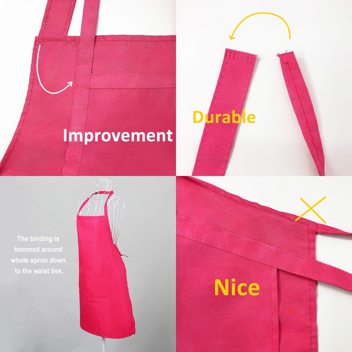 10 Pack Bib Pink Aprons Bulk for Women Girl Adult Painting BBQ Cooking Kitchen Baking with Pockets (10, Pink) - Image 4