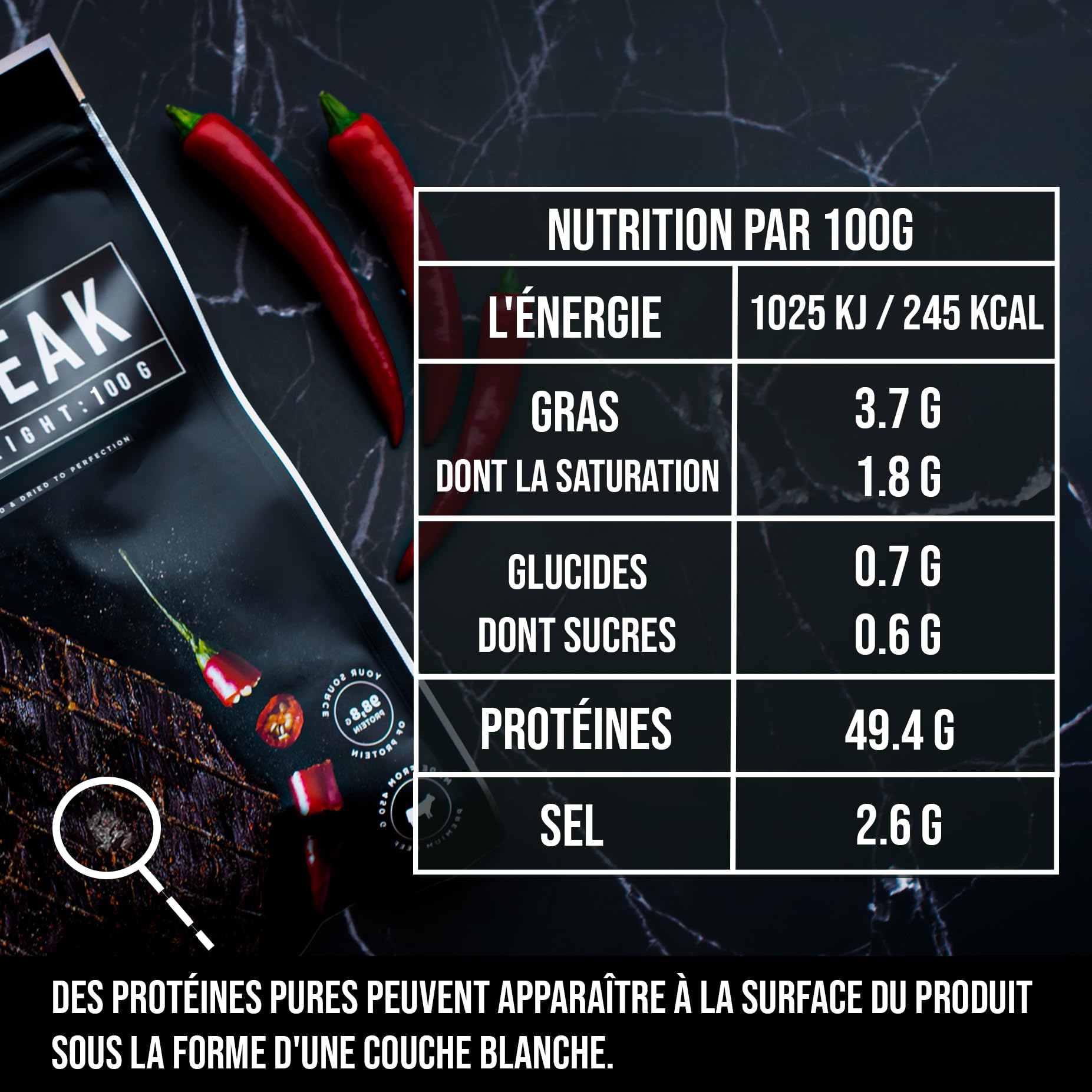 The Meat Makers Peppered Dried Beef Jerky Steak 200g - viande séchée de bœuf séché peppered steak séché de bœuf séché pour les personnes collation à la viande séchée