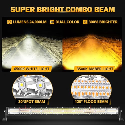 Miniatura 2 de Auxbeam Barra de luz LED LED de 42 pulgadas, 240 W, combo de inundación de punto recto, luces LED todoterreno, luz antiniebla estroboscópica blanca