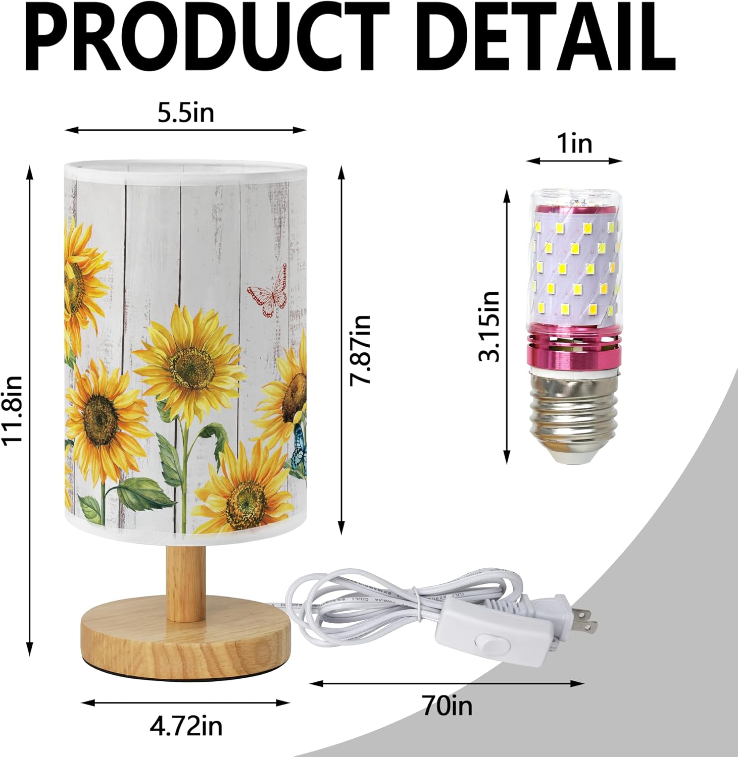 Sunflower Table Lamp for Kids 3 Color Dimmable Bedside Reading Night Light image 2
