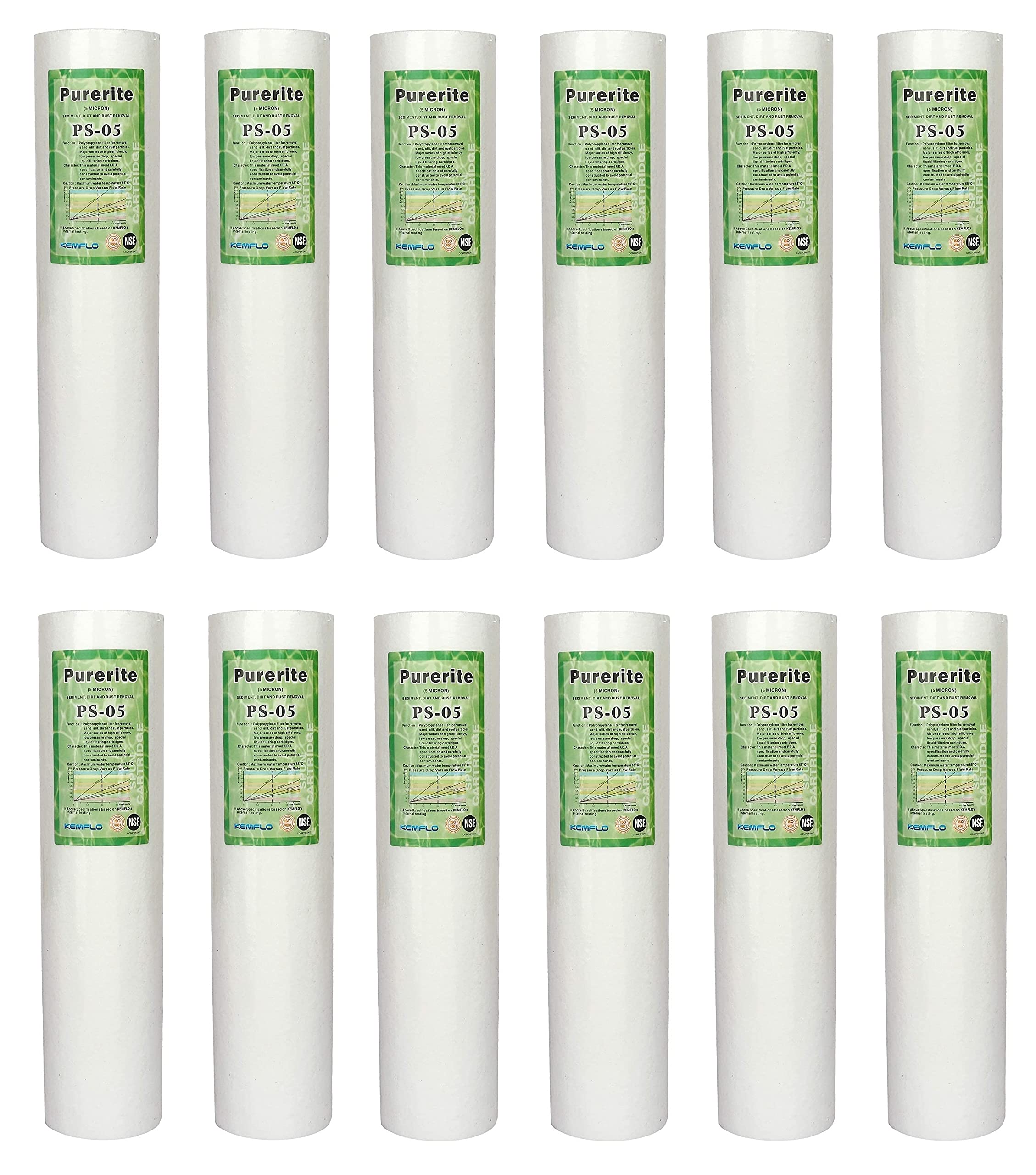 5 Micron 10" x 2.5" Whole House Sediment/Spun Water Filter Cartridge Replacement for 10 inch RO Unit, Compatible with All Types of RO/UV Water Purifier (Pack of 12)