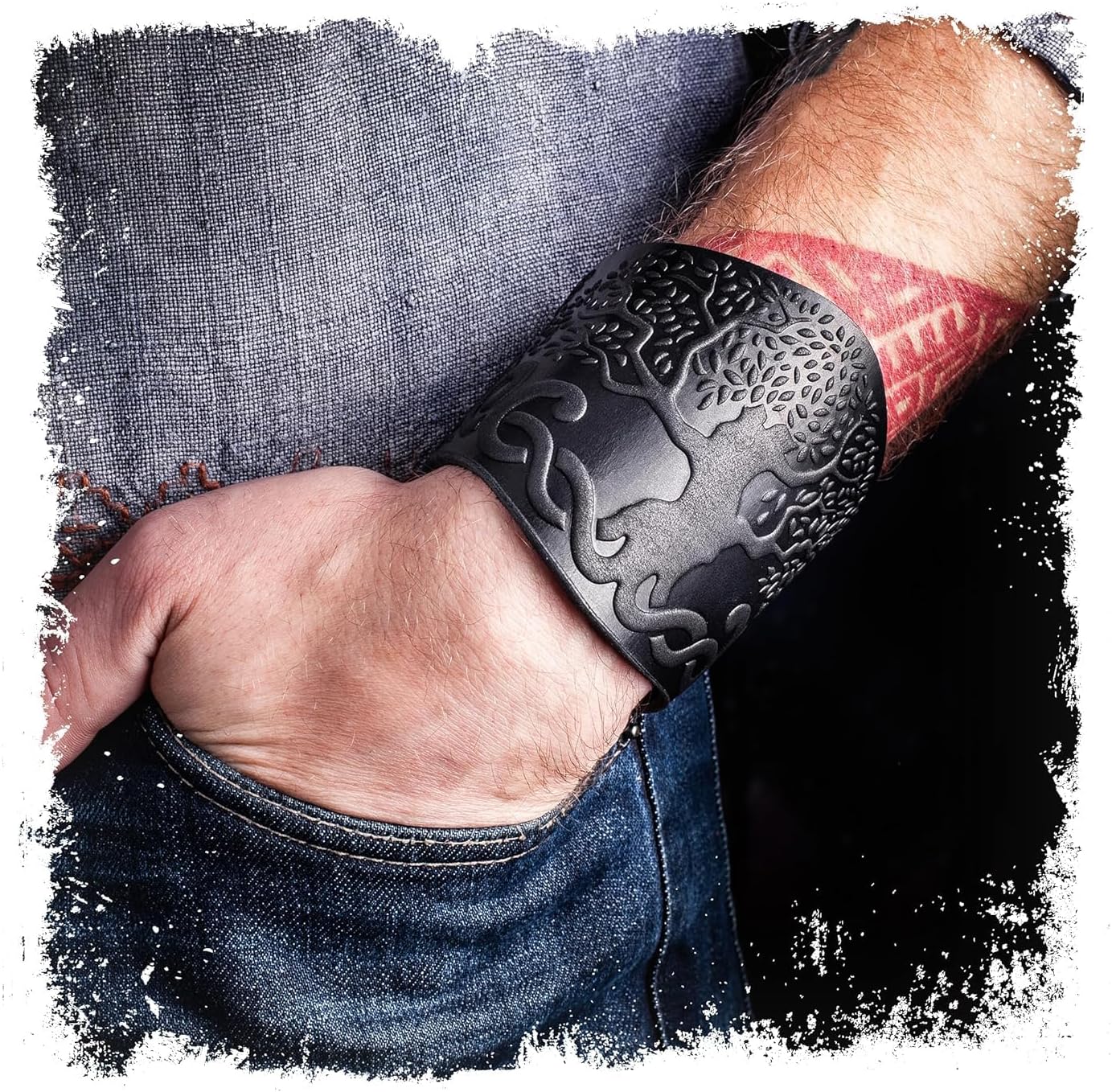 100% Genuine Leather Handmade Wrist Cuffs Bracers - LARP Gauntlet - Real Leather Wristbands - Viking Cosplay Armor Bracelets - Embossing Archery Armguard Length