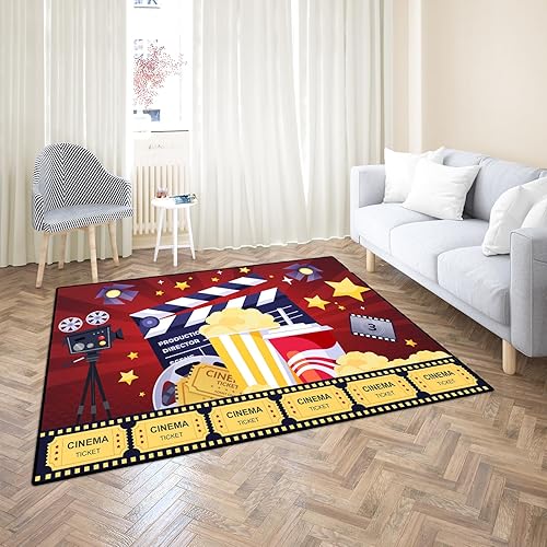 Miniatura 7 de Lacut Alfombras de área de cine, alfombra de película nocturna de cine en casa, alfombra de punto de silicona antideslizante con letrero de cine,
