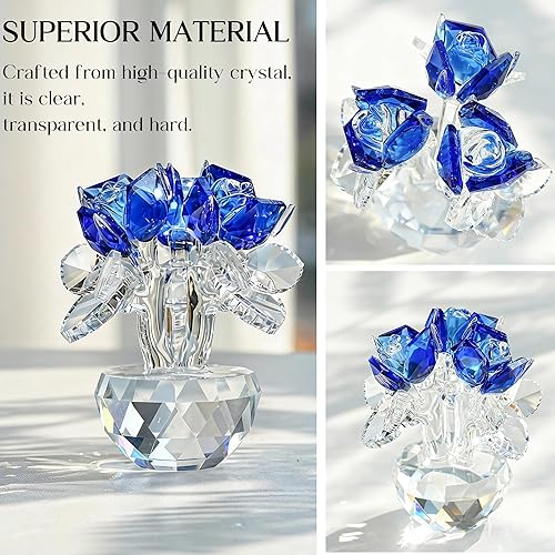 Miniatura 4 de H&D HYALINE & DORA Figuritas de rosas de cristal azul con caja de regalo