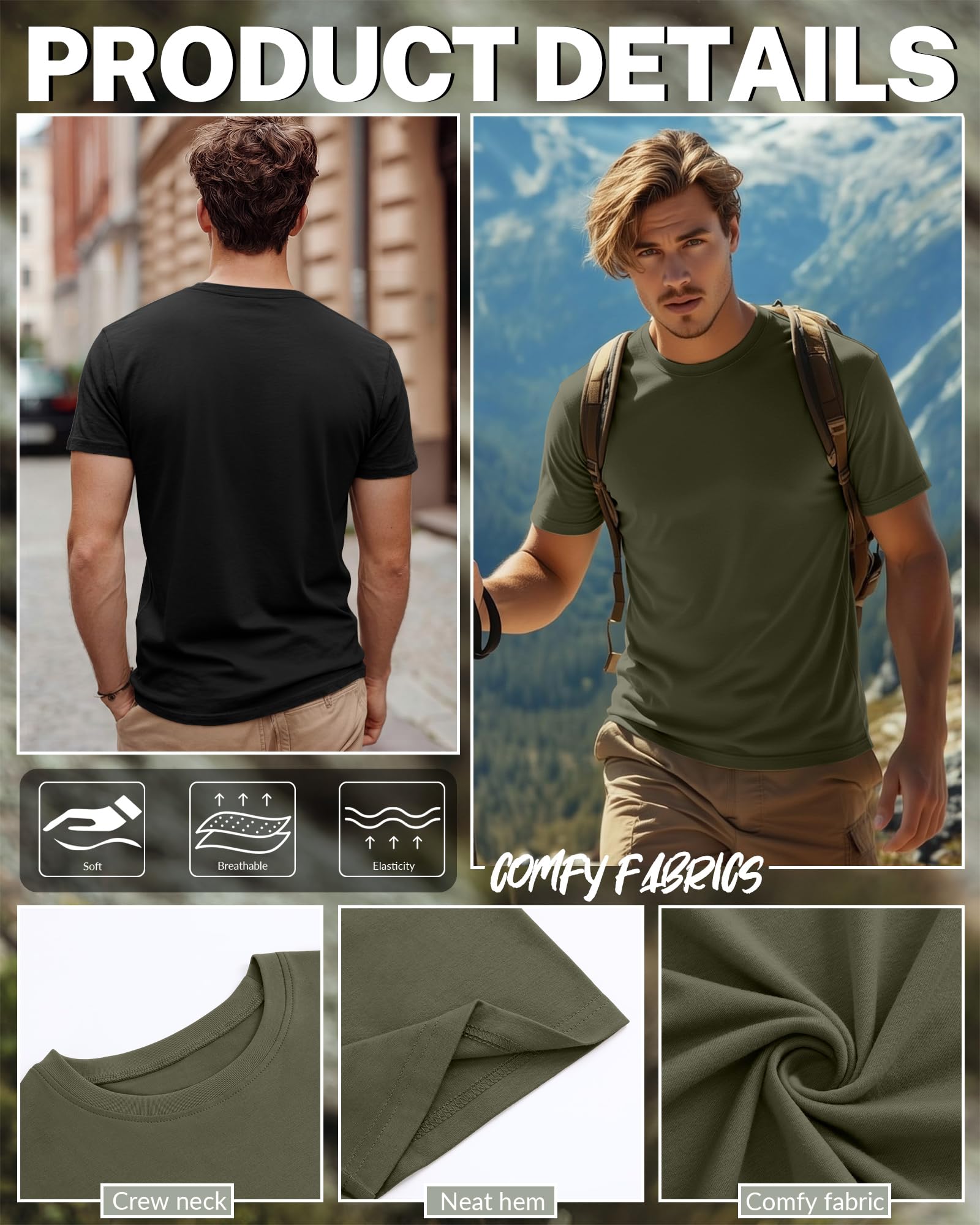 Ficerd Pack de 5 Camisetas Hombre Tallas Grandes Manga Corta Algodón Verano Corte Holgado Cómodas Básicas para Uso Diario