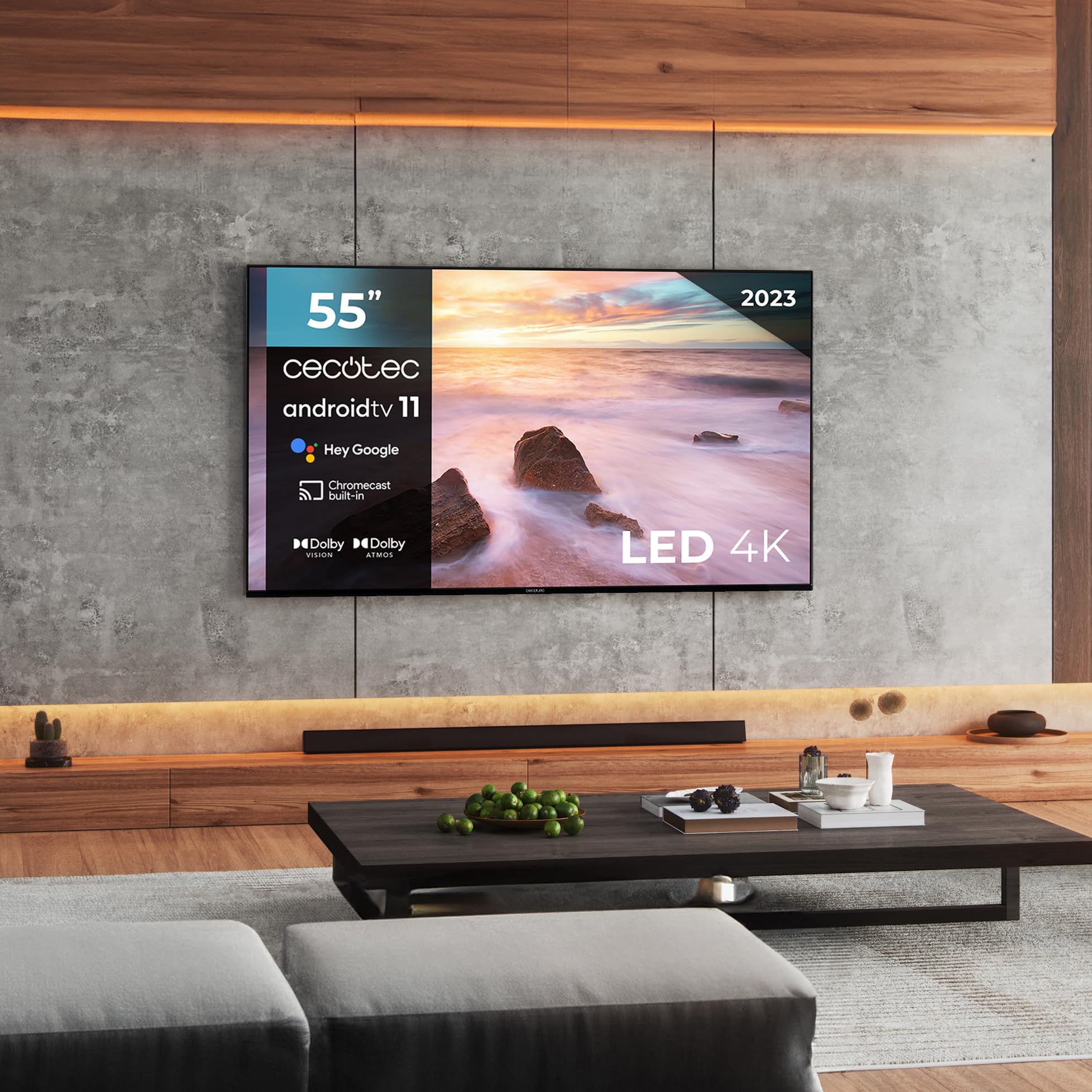 Cecotec TV LED 55" Smart TV A2 Series ALU20055Z. 4K UHD, Android 11, Frameless, Base Centrale, MEMC, Dolby Vision, Dolby Atmos, HDR10, 2 Haut-parleurs 10W, Modèle 2023