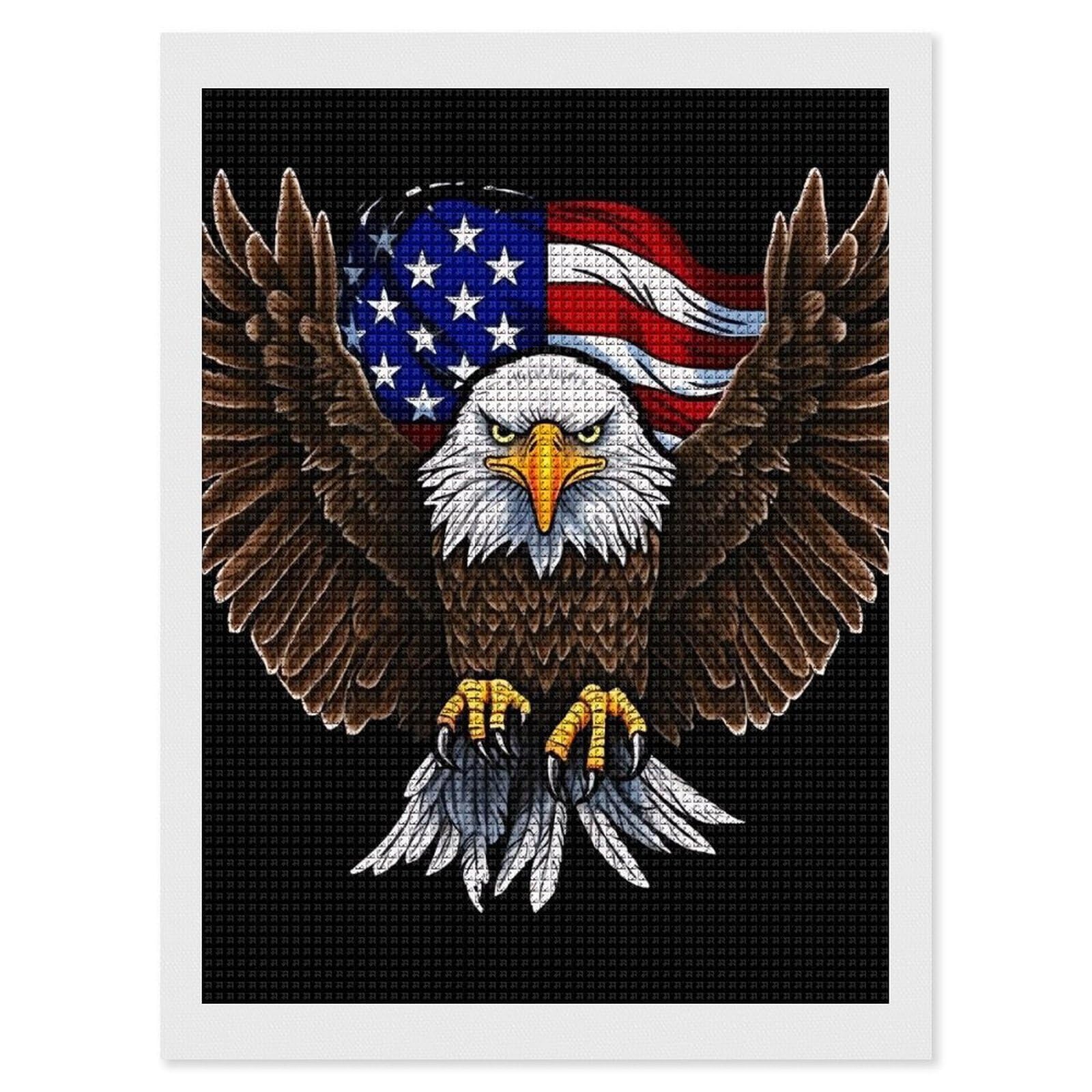 FodPand USA Flag Patriotic Eagle 5D Diamond Painting Kits for Adults Beginners Full Drill Square Diamond Dots Pictures Gem Art Supplies for Home Wall Room Decoration DIY Craft Set Gift 12x16