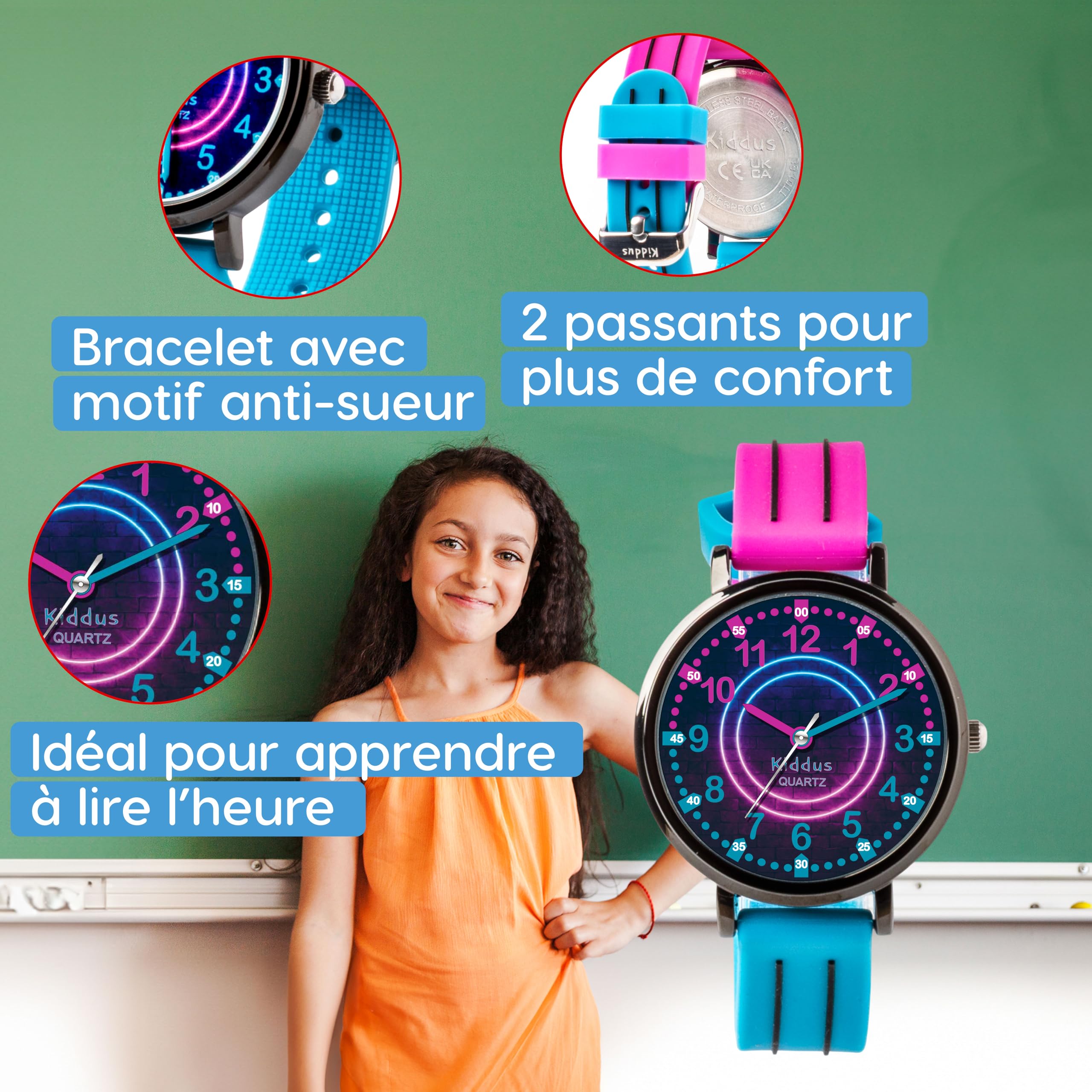 Kiddus Montre Éducative pour Enfants, Montre Bracelet Analogique pour Garçon et Fille à partir de 5 Ans, Waterproof 5ATM, Première Cadeau Apprentissage pour Enfant