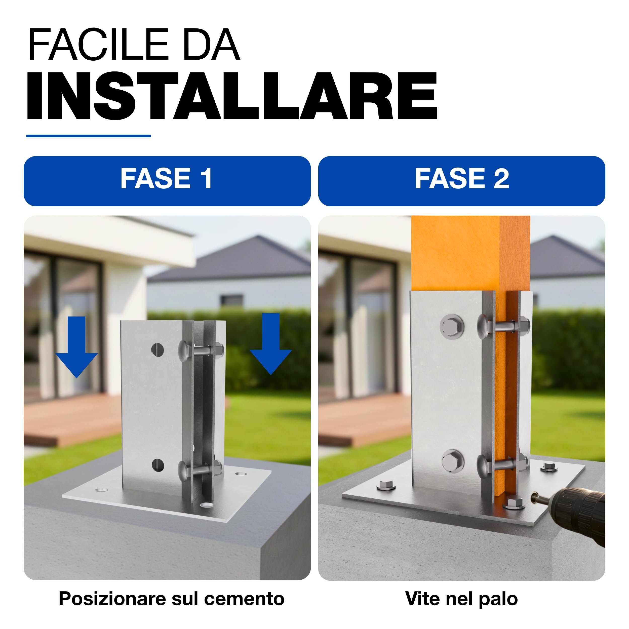 Supporto per Palo da Fissare 100 x 100 mm Zincato a Caldo Staffa Base Quadrata Recinzione
