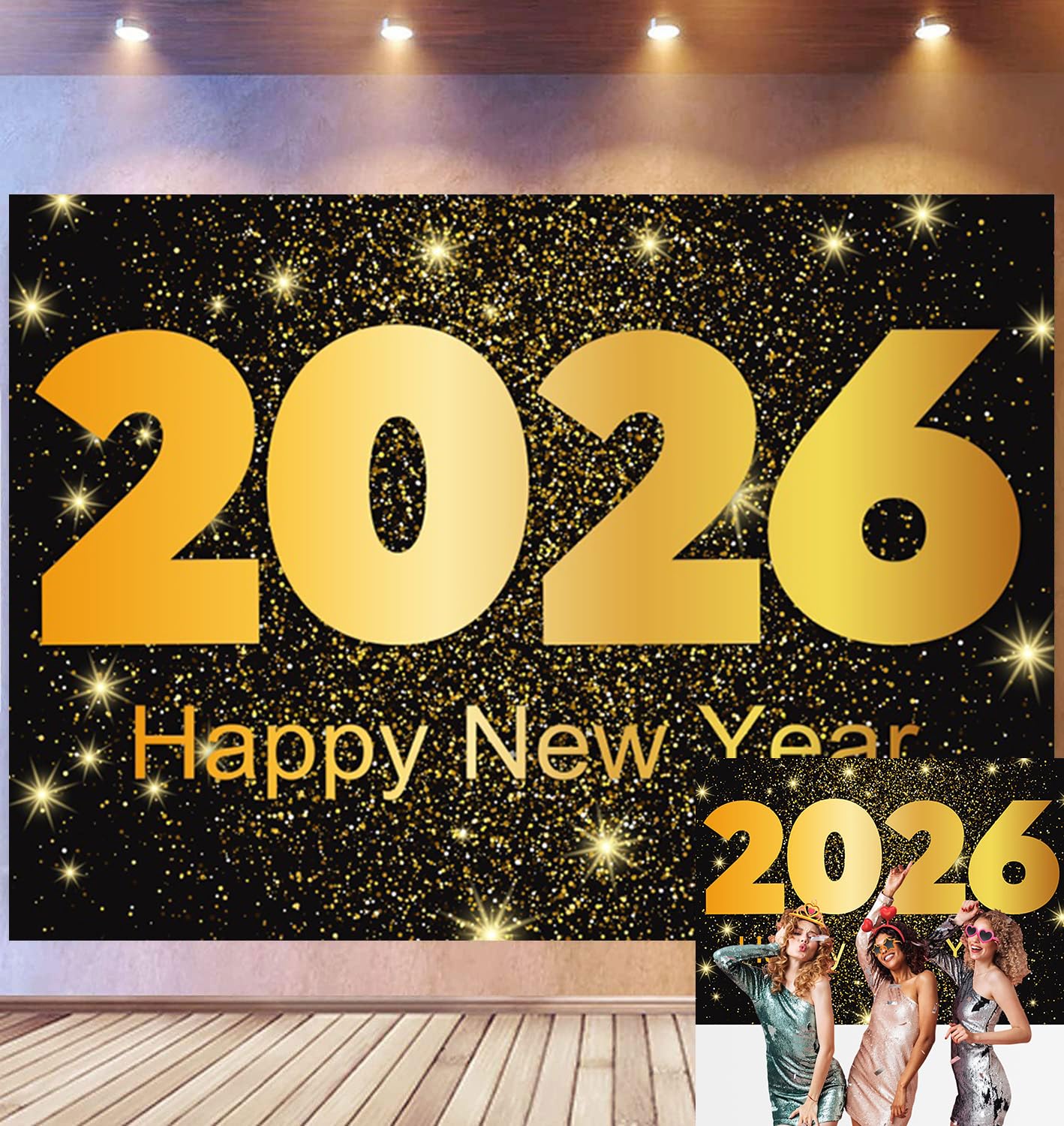 6x3m Sfondo di felice anno nuovo sfondo di lusso dorato 2026 scene saluto scintillante scintillante celebrazione sfondo per applaudimenti al festival festa di Natale
