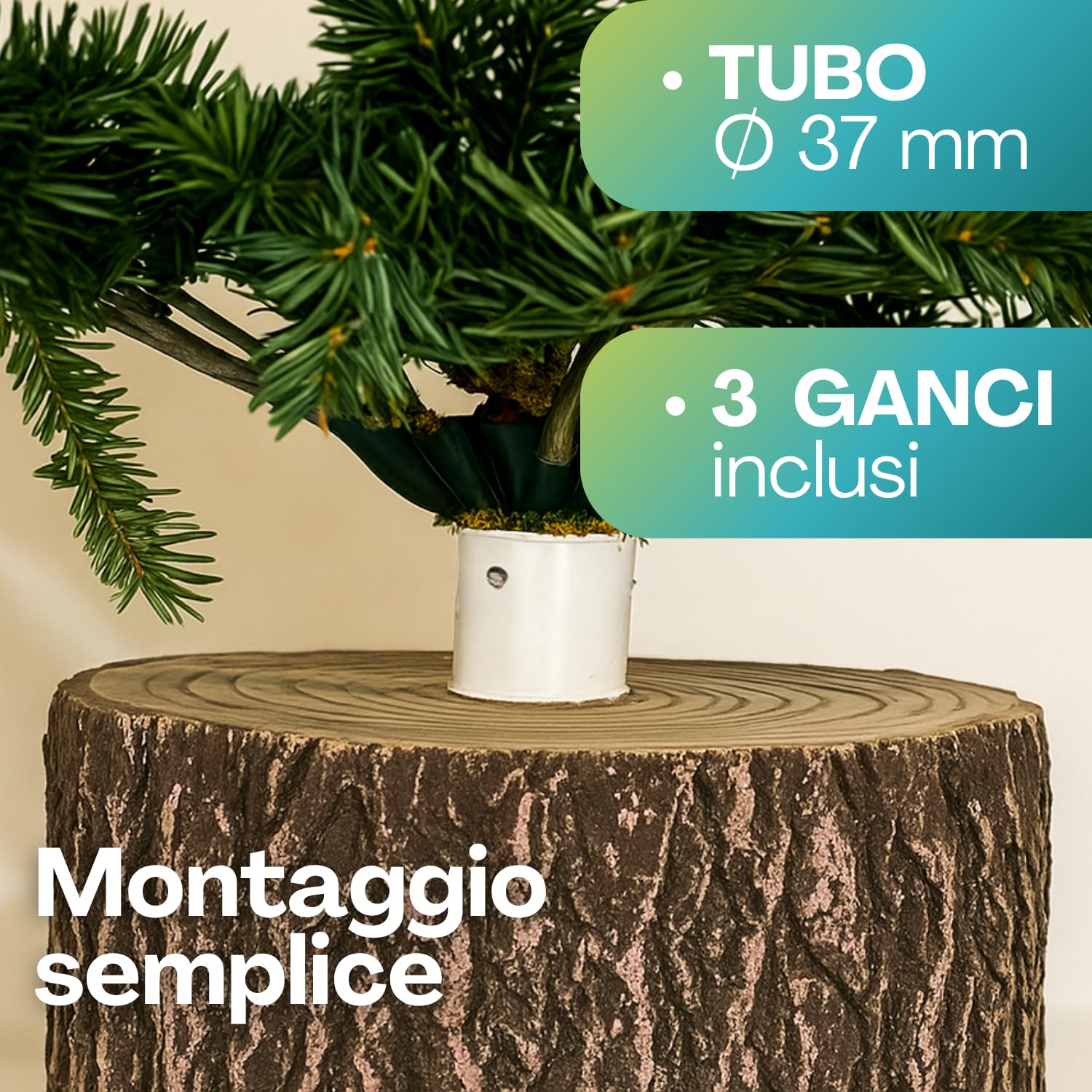 PALUPLUS Base Tronco per Albero di Natale in Vetroresina, Diametro 32 cm e Altezza 34 cm, Supporto Realistico Adatto per Alberi Fino a 180 cm, Decorazioni e Addobbi Natalizi -2731C -4,5