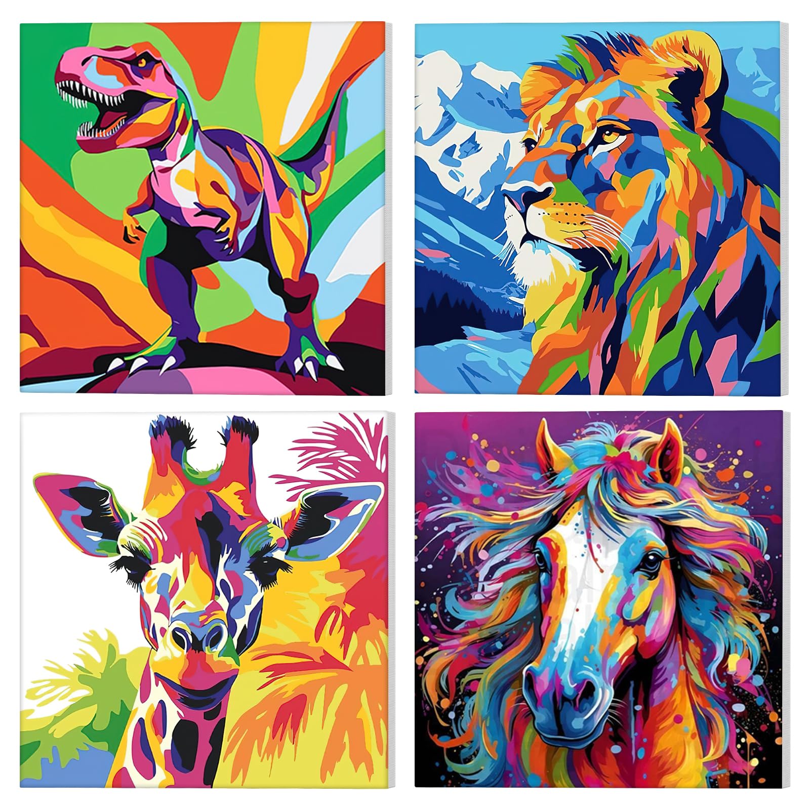 NAIMOER 4 Pièces Peinture Par Numéros Animaux Avec Cadre - Chat Tigre - Kit Enfants Adultes 20x30cm