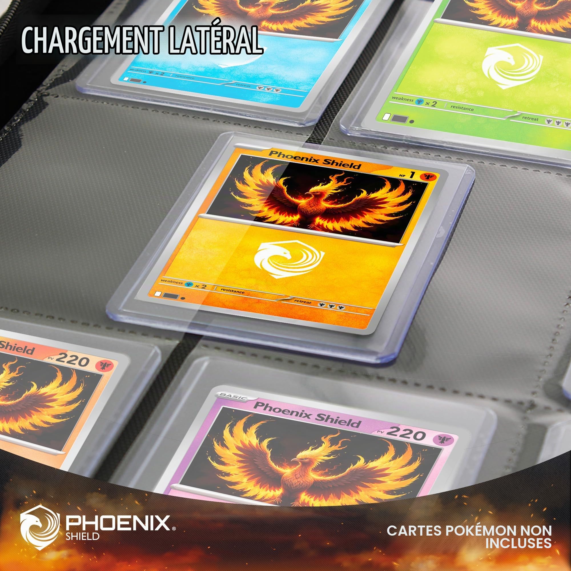 Phoenix Shield | Portfolio Premium à Fermeture Zip 9 Poches - Range 480 Cartes avec Toploader