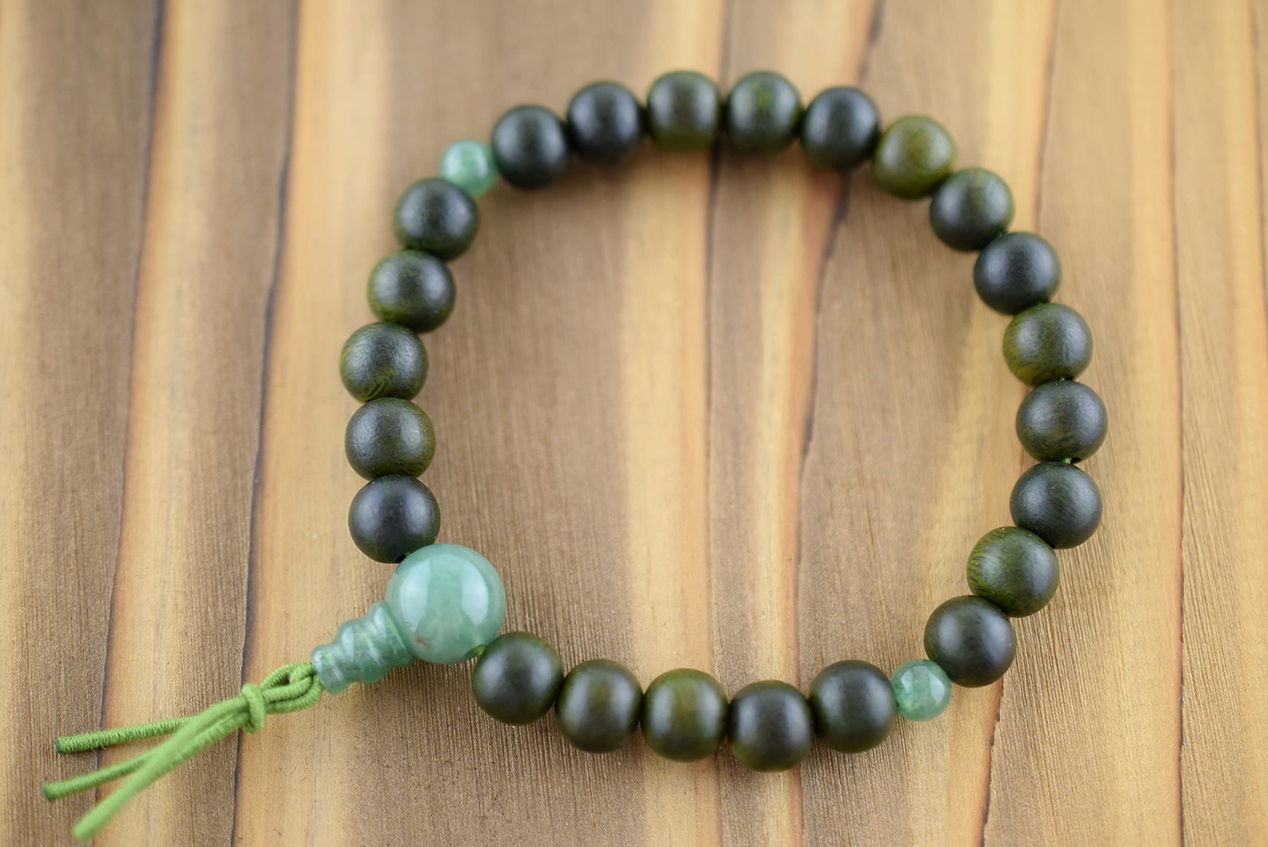 Perles de prière japonaises en bois de Lignum vitae et jadéite Juzu Dhyana Zen Kyoto de 7,5 mm faites à la main pour homme et femme, 17cm, Bois japonais Lignum vitae, bois de lignum vitae