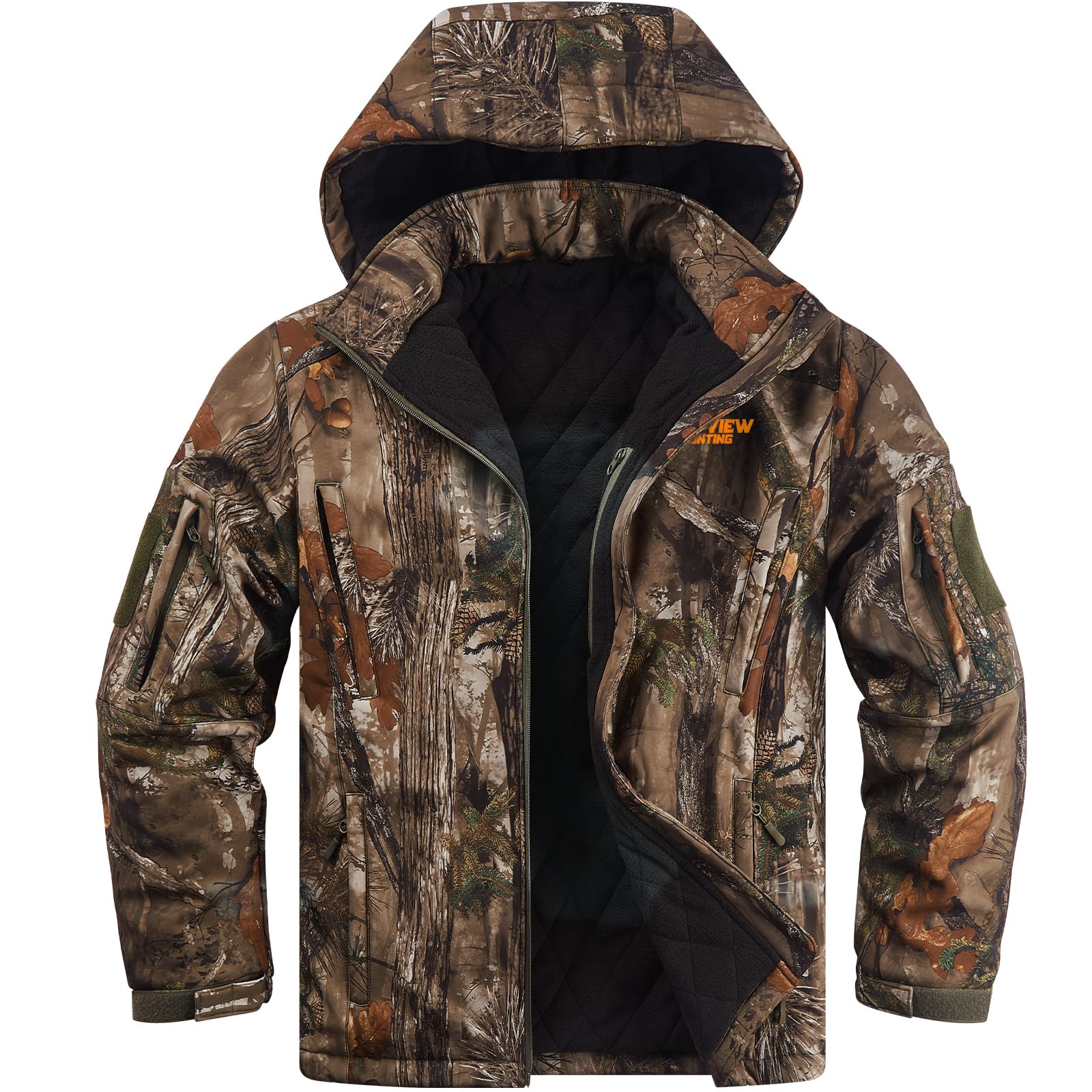 NEW VIEW Insulated Hunting Jacket for Men Cold Weather, Warm Camo Hunting Jackets with Hood, Water Resistant Hunting Clothes