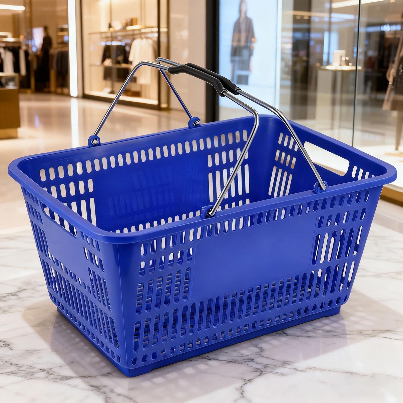 Milageto Einkaufskorb Supermarkt-Organizer, handlich, ergonomisch, multifunktional mit Griff, Einkaufskorb für Lebensmittel, Kosmetik und Badezimmer, Blau