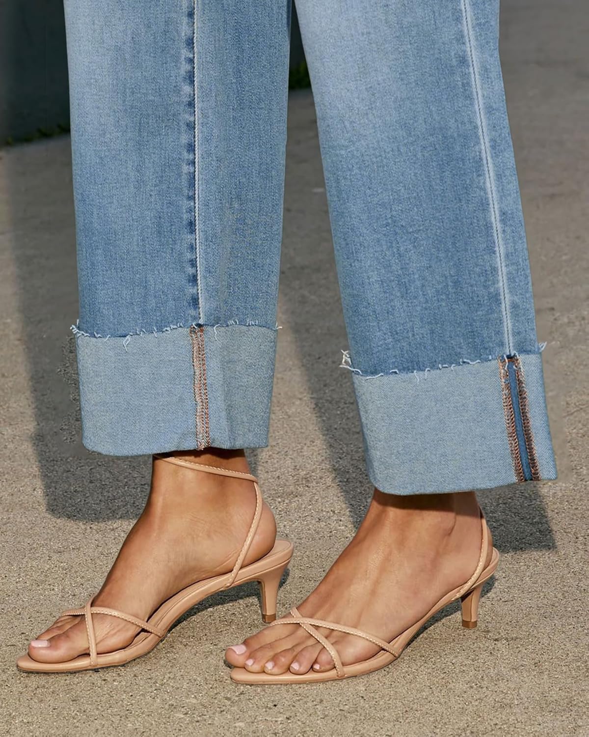 Lesore Womens High Waist Wash Denim Wide Leg Straight Leg Jeans Pants with Cuffed Hem - Image 4