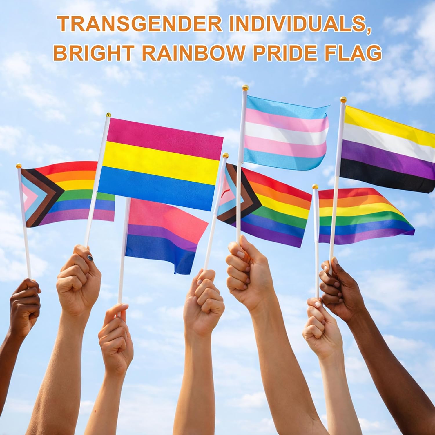 200 Pcs Mini Pride Flags Set LGBT Small Flag Hand Held Progress Rainbow Gay Genderqueer Asexual Nonbinary Lesbian Intersex Transgender Genderfluid Abrosexual Pansexual Bisexual Party Dec（10 Styles）