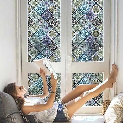 Miniatura 6 de DKTIE Película de privacidad para ventana con herramientas de instalación, vidrio esmerilado, adhesivos estáticos, no adhesivos, película Art Deco,