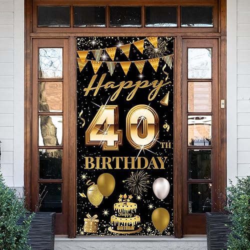 Miniatura 6 de Cartel para puerta de cumpleaños número 40, decoración de feliz cumpleaños 40 para mujeres y hombres, telón de fondo de cumpleaños de 40 años,