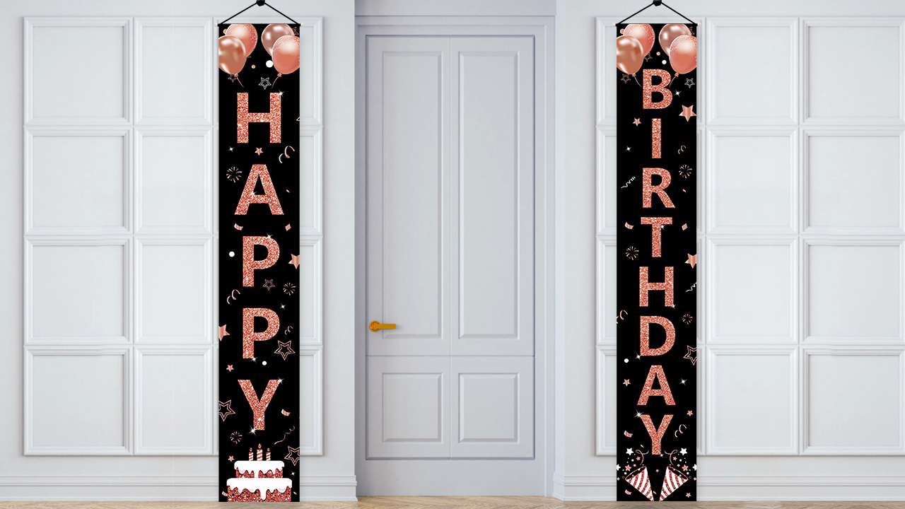 Cartel De Feliz Cumpleaños De Oro Rosa Iluminado Con Luces Para Mujeres Y Niñas, Patrón De Globos De Navidad, Cumpleaños, Suministros De Decoración Para Colgar