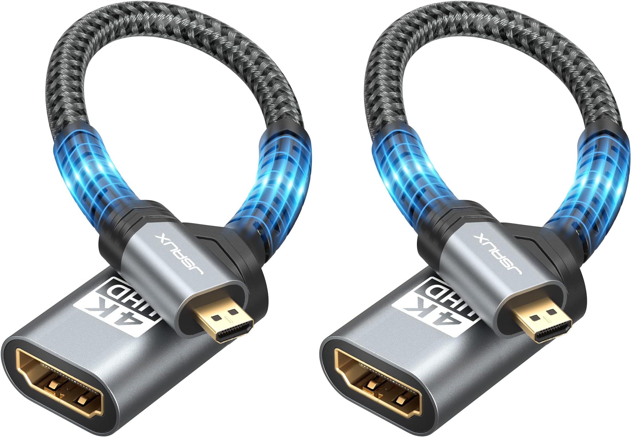 JSAUX Micro HDMI to HDMI Adapter 2PCS, Micro HDMI Male to HDMI Female-Gray (Pack of 2)