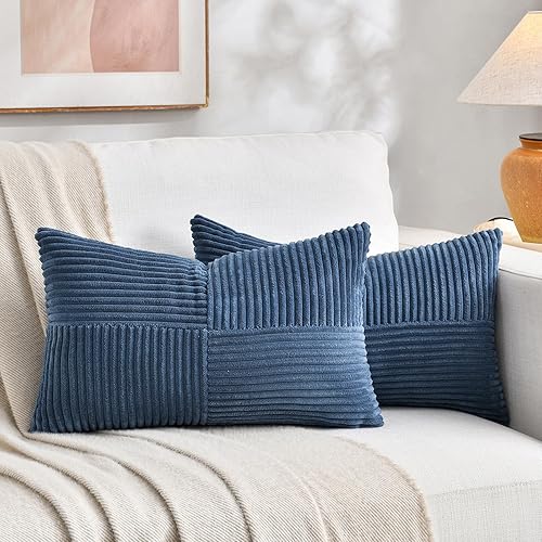 Fancy Homi Paquete de 2 fundas de almohada decorativas lumbares largas de color azul polvoriento de 12 x 24 pulgadas para sofá y cama, decoración